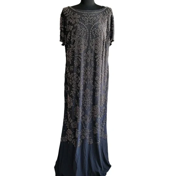 Betsy & Adam Beaded Gown Cognac Black Tie Formal MOTB Gala Old Money Elegant 14W - Picture 3 of 14